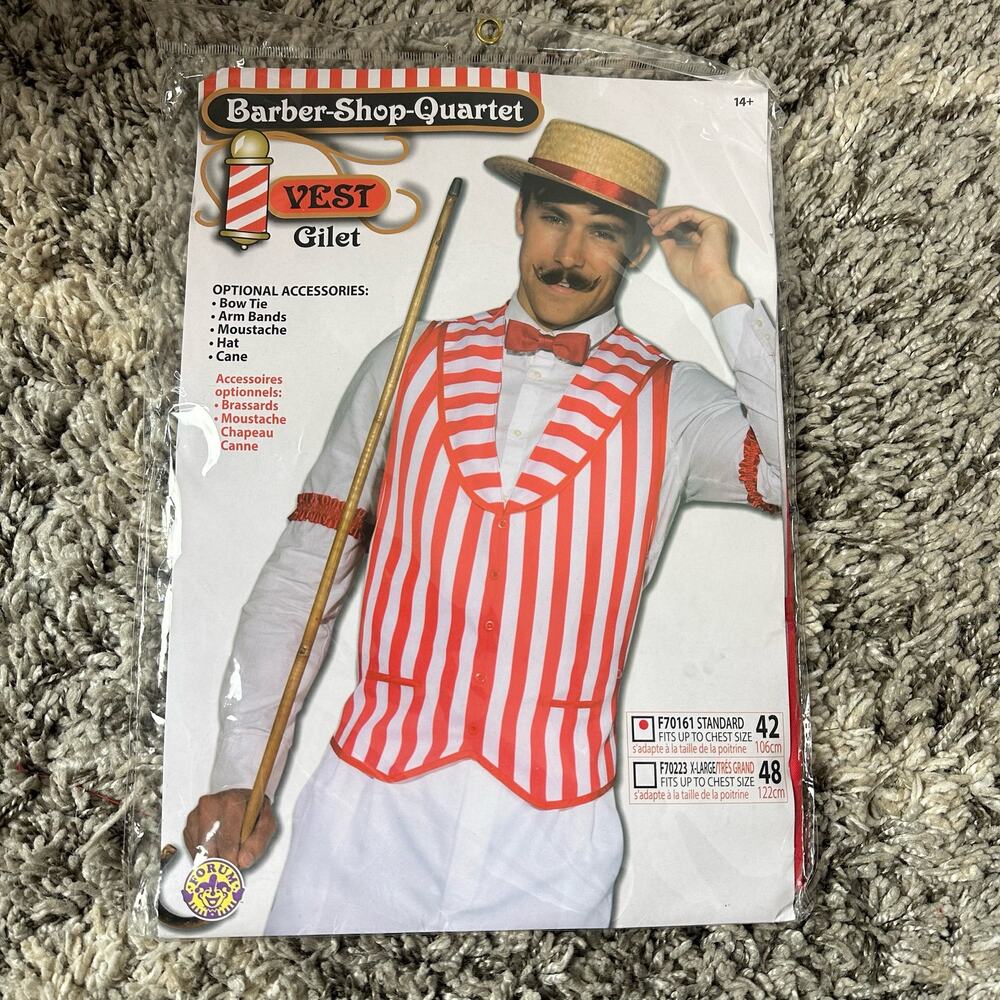 Barber Shop Quartet Red White Stripe Vest Gilet Costume Cosplay Forum Novelties